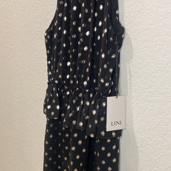 Lini Mini Dress Sleeveless with Ruffle Waist Black and Gold - Small - Picture 4 of 12